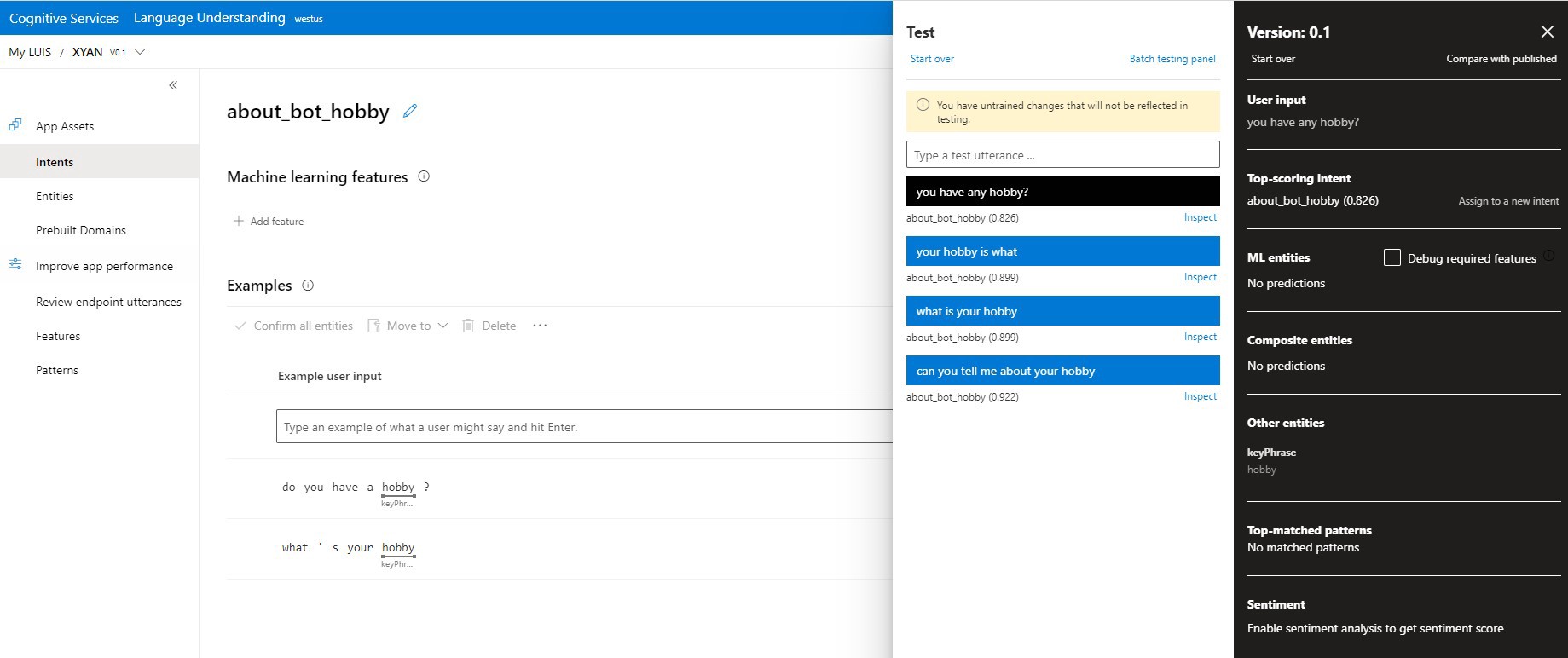 Microsoft LUIS’ Testing Portal